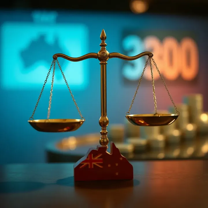 Illustration depicting the Australian concept of fairness with symbolic scales balanced over a map of Australia