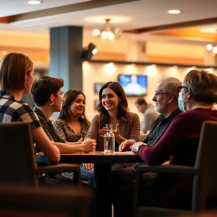 Community and Policy Shaped by the Fair Go Principle Visualization of diverse Australian community members engaged in discussion, representing the influence of 'fair go' on social policies and everyday interactions