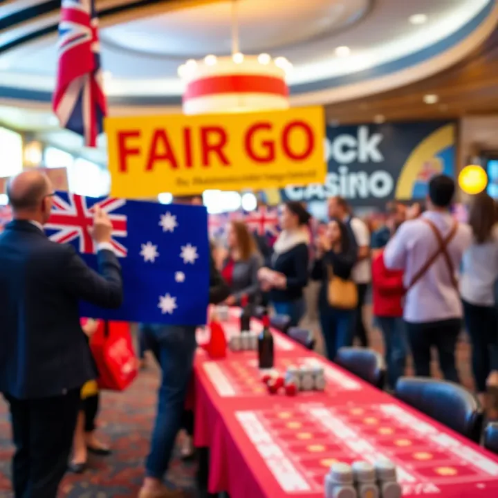 Symbolic representation of the Fair Go campaign with Australian flag and community engagement icons
