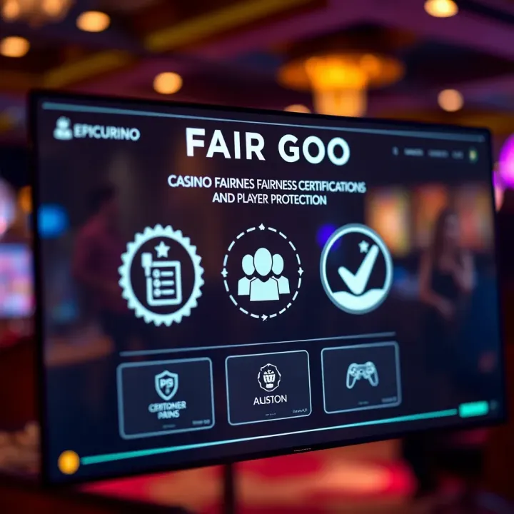 Digital interface displaying casino fairness certifications and player protection icons