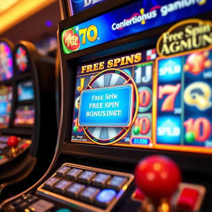 Illustration of a casino slot machine screen displaying free spin bonus notification