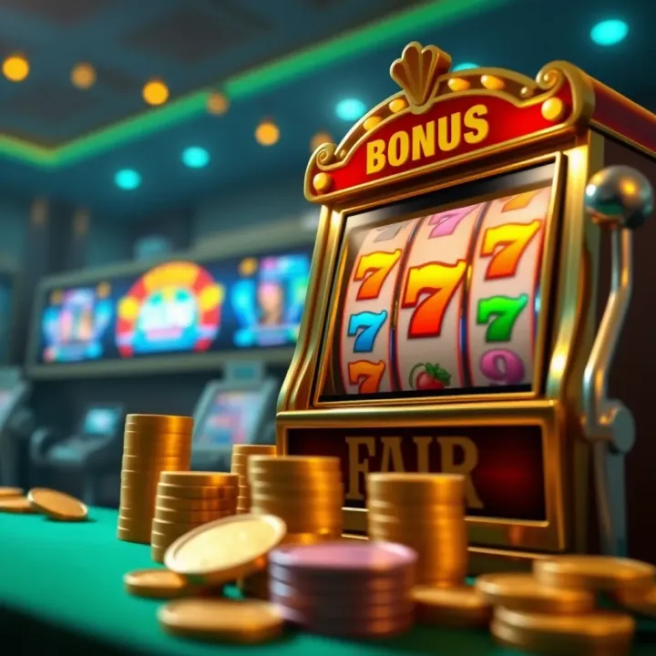 Illustration showing bonus coins and a slot machine symbolizing an online casino match bonus