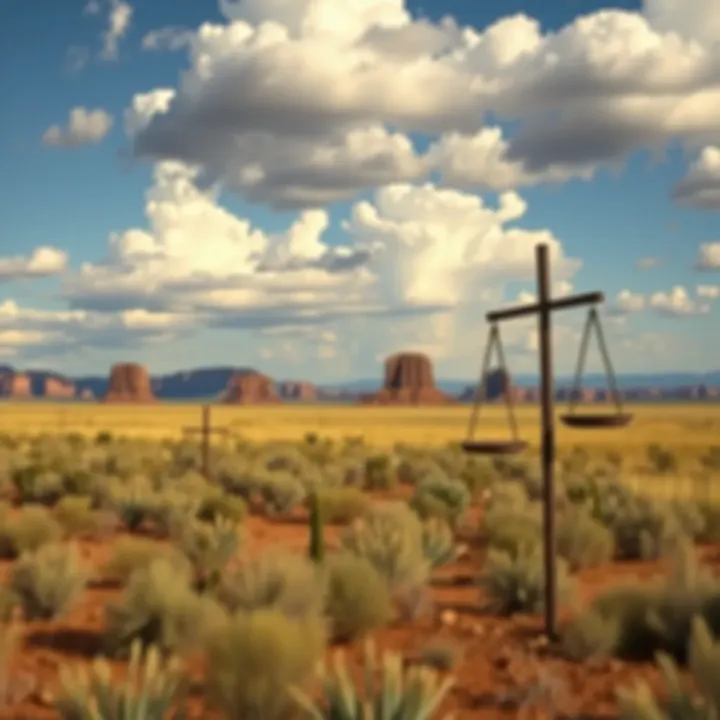 Iconic Australian landscape with symbolic elements representing fairness and community values