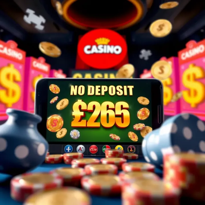 Illustration of a casino bonus offer with dollar signs and casino elements around a mobile device