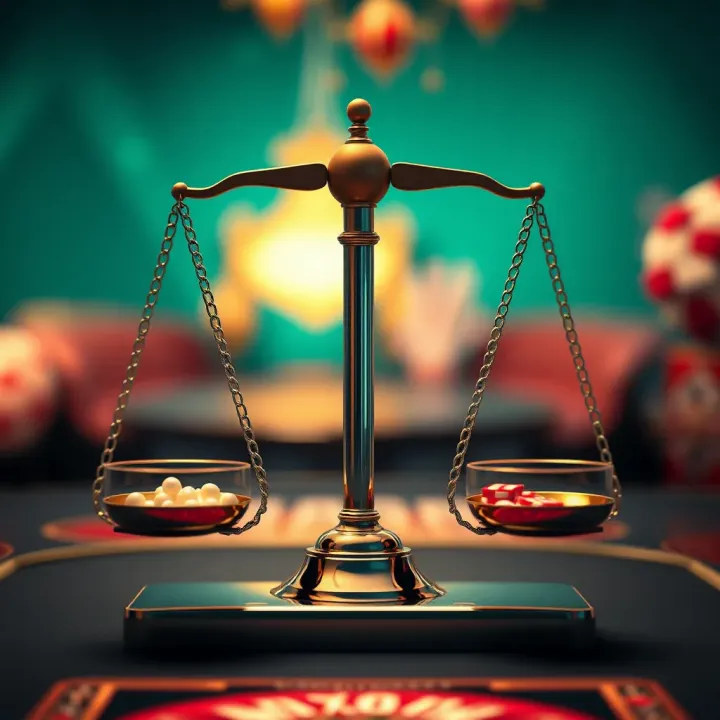 Graphic showing fair play scales balancing casino regulations and player benefits