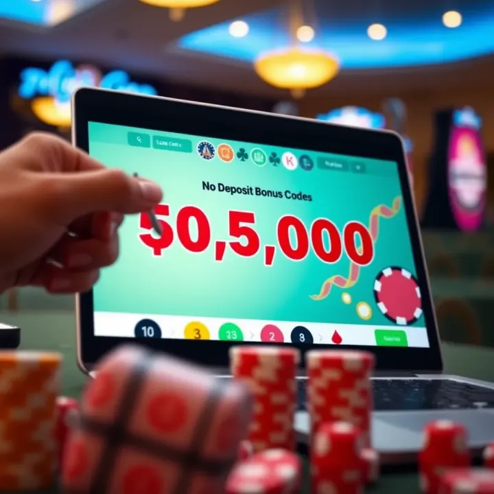 Illustration showing a digital casino bonus code being redeemed on a laptop screen