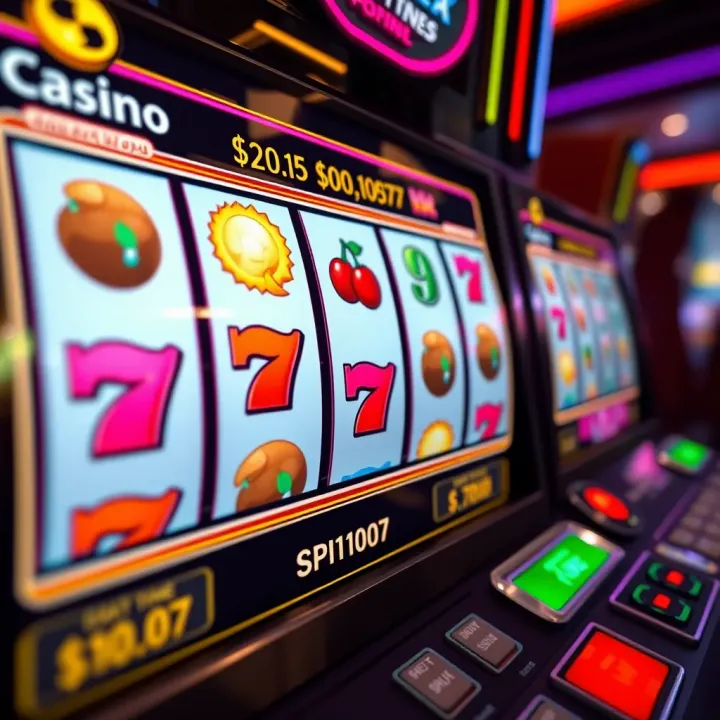 Online slot machine interface showing reels with various symbols and a digital display of credits