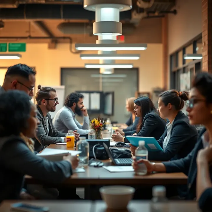 Illustration of diverse workplace reflecting Australian values of fairness