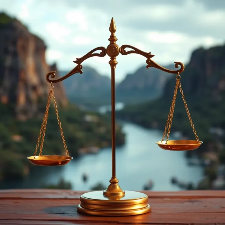 Symbolic scales representing justice and fairness against an Australian backdrop