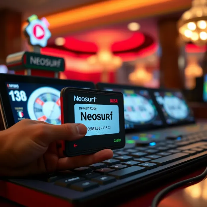 Illustration of a digital wallet displaying a Neosurf deposit code for online casino payment