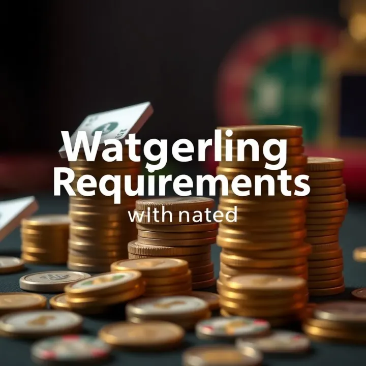 Visual representation of wagering requirements with a stack of coins and gaming icons